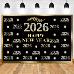 2026 New Year Backgrounds for Photographs Gold Glitter Balloons Clock Champagne Happy New Year Party Decoration Backdrop Banner - Imagine 6