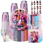 Kpop Demon Hunter Birthday Party Decoration Balloon Tableware Kit Paper Plates Cups Tablecloth Backdrop Banner Party Supplies