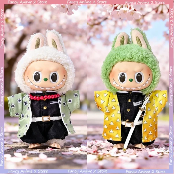Handsome Ghost Slayer Labubu Doll Clothing Rengoku Kyoujurou Cosplay Doll Costume Suit for 17cm Labubu Fashion Dolls Accessories
