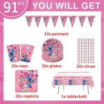 Disney Stitch Birthday Party Decoration Supplies Set Cartoon Pink Angel Tableware Paper Napkins Plates Cups Happy Birthday Kits - Imagine 4
