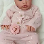 NPK 19 Inch Lifelike Reborn Toddler Doll Baby Girl with Soft Cloth Body Hand Drawn Hair Primrose Outfit Awake Expression
