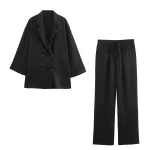 Autumn New Women's Clothing European And American Style Fashionable Wrinkled Suit Jacket Casual Pants Set - Imagine 2