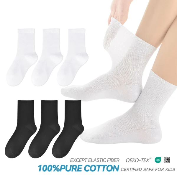 Children's pure cotton seamless socks,mesh thin mid-calf style for summer, suitable for students to wear to school, for sports