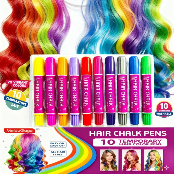 10 Hair Chalk Temporary Non-Toxic Easy Washable Hair Dye Colourful Pens For Kids Girls Dolls