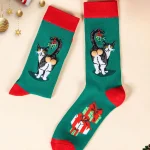 3/5 Pairs Unisex Christmas Socks with Fun Egg Cat Pattern Cartoon Character New Year Gift Socks