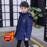 Boys Long Jacket Coat Overcoat Cotton 2024 Blue Black Khaki Warm Thicken Winter Plus Size Children's Clothing - Imagine 4