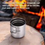 PACOONE Camping Mug Titanium Cup Tourist Tableware Picnic Utensils Outdoor Kitchen Equipment Travel Cooking Set Cookware Hiking - Imagine 4