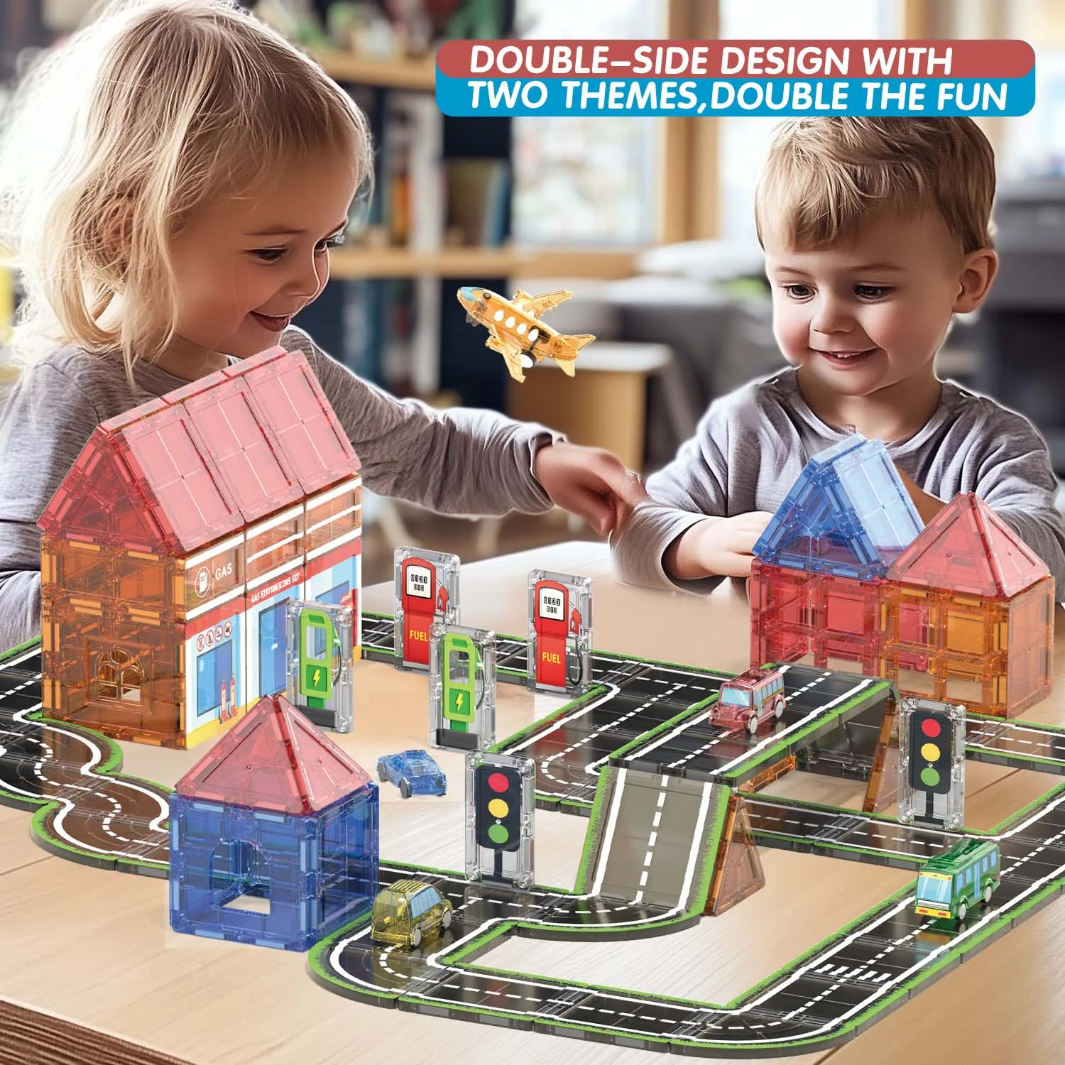 kf-Sddfdc210708f4f6b968148586793066b9 Kid Magnetic Tiles Road Set Boy Toy Gas Station Magnetic Tiles Scene Construction Road Building Preschool Activities Sensory Toy - Imagine 1