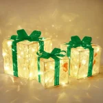 3pcs Light Up Gift Boxes Glowing Decoration Folding Box with Bow LED Lighting Luminous Christmas Party Desktop Present Ornament - Imagine 4