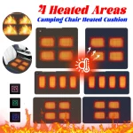4 Heated Areas Camping Chair Heated Cushion Portable Heated Chair Cushion Thickened 3 Adjustable Temperature for Outdoor Travel