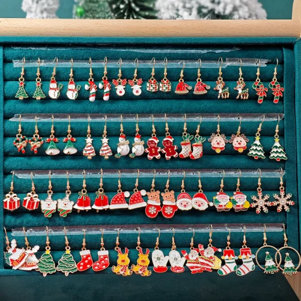 Christmas Series Earrings Set Random Combination Santa Claus Christmas Tree Gingerbread Man Alloy Oil Drop Holiday Gift Earrings