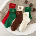 3-Pair Women's Mid-Calf Christmas Socks Cute Cartoon Embroidery Autumn Winter Warm Socks Christmas Gift - Imagine 3