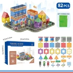 Kid Magnetic Tiles Road Set Boy Toy Gas Station Magnetic Tiles Scene Construction Road Building Preschool Activities Sensory Toy - Imagine 4