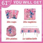 Disney Stitch Birthday Party Decoration Supplies Set Cartoon Pink Angel Tableware Paper Napkins Plates Cups Happy Birthday Kits - Imagine 3