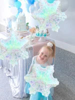 1/3/6pcs transparent snowflake aluminum foil balloons, ice and snow theme party, birthday, Christmas, winter party, New Year - Imagine 4