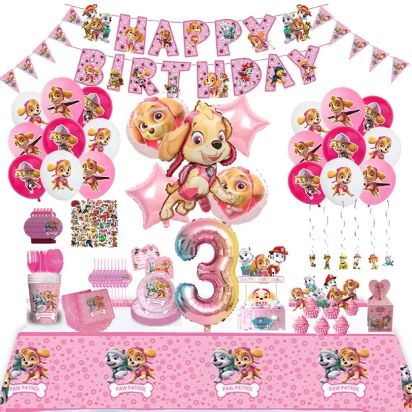Paw Patrol Pink Birthday Skye Theme Party Decorations Tableware Set Paper Plates Cups Napkins For Kid Party Supplies Toy Gifts