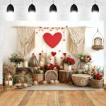 Boho Style Valentine's Day Decoration Photography Backdrop Indoor Romantic Love Flowers Proposal Scene Portrait Photo Background - Imagine 3