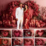Valentine's Day Photography Backdrop February14th Romantic Red Rose Love Heart Arch Wall Bridal Shower Wedding Party Background