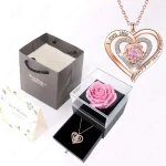 Birthday Pink Heart Pendant Necklaces With Rose Gift Box For Women Christmas Valentine Girlfriend New Trendy Wedding Jewelry