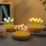 Artificial Tulip Flower Night Light Handmade DIY Bedside Lamp LED Night Lamp Bedroom Decor Christmas Birthday Gifts Table Lamp - Imagine 3
