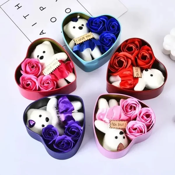 Valentines Day Rose Love Gift Box Bear Soap Romantic Mother Day Gift Wedding Birthday Flower Room Decoration Home Party Supplies