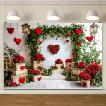 Valentine's Day Red Floral Arch Backdrop Heart Balloons Gifts Lanterns Decor For Couples Photography Studio Romantic Party Decor - Imagine 4