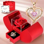 Exquisite Pink Heart Necklace withRed Rose Gift Box for Wife,Mother's Day Present,Valentine's Date Souvenir,Anniversary Keepsake - Imagine 2