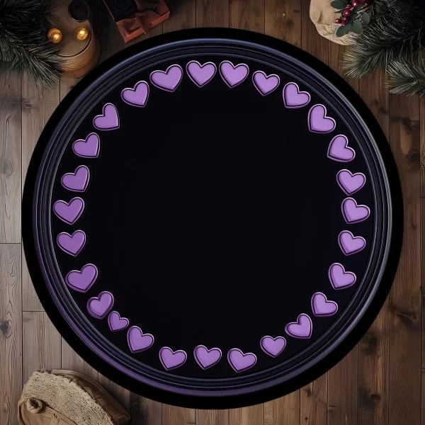 Valentines Day Rug, Valentines Rug, Cute Hearts carpet, Round Hearts Rug Circle Hearts Rug Black Purple Rug, Bedroom Rug