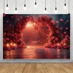 Valentine's Day Photography Backdrop February14th Romantic Red Rose Love Heart Arch Wall Bridal Shower Wedding Party Background - Imagine 4