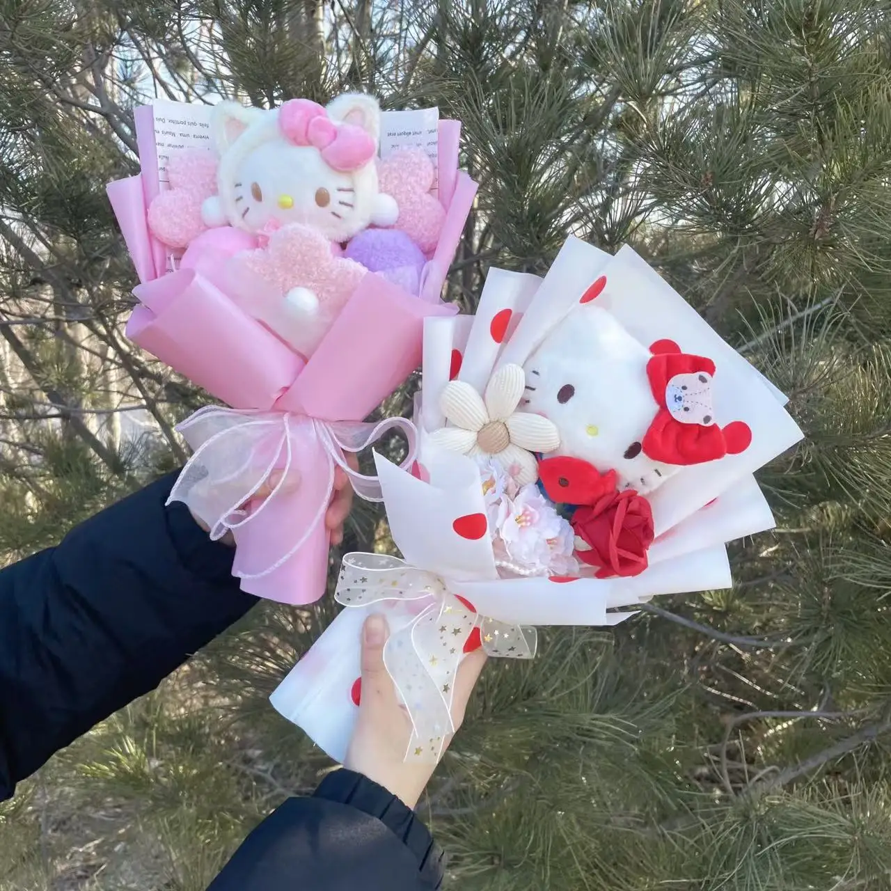 kf-S26b74de7e08b4ae0a90065b367d3c7caU Cartoon My Melody Kuromi Cinnamoroll Kt Cat Plush Doll Creative Flower Bouquet Valentine Christmas Graduation Birthday Gift - Imagine 1