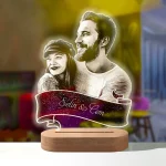 Personalized Gift 3D Lamp Custom Photo Night Light Carved Wood Base Text For Wedding Birthday Anniversary Valentines day Gift