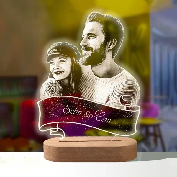 Personalized Gift 3D Lamp Custom Photo Night Light Carved Wood Base Text For Wedding Birthday Anniversary Valentines day Gift