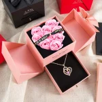 Heart Zircon Pendant Necklace With Pink Rose Bow Gift Box 2025 New Set For Girlfriend Wife Christmas Valentine Day Birthday Gift - Imagine 3