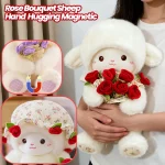 Rose Bouquet Sheep Doll with Hand Magnetic Soft Animal Plush Small Anime Hugging Lamb Doll Birthday Girls Valentine Gift