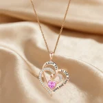 Heart Zircon Pendant Necklace With Pink Rose Bow Gift Box 2025 New Set For Girlfriend Wife Christmas Valentine Day Birthday Gift - Imagine 2