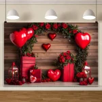 Valentine's Day Red Floral Arch Backdrop Heart Balloons Gifts Lanterns Decor For Couples Photography Studio Romantic Party Decor - Imagine 2