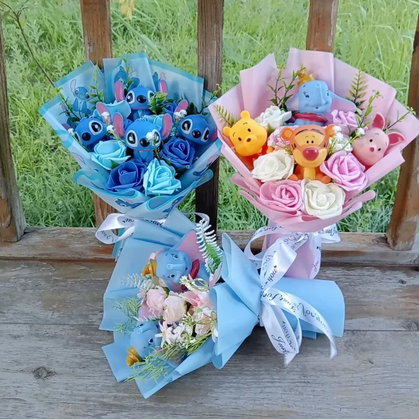 Disney Winnie the Pooh Piglet Dumbo Bouquet Anime Plush Doll Cartoon Stitch Stuffed Doll Valentine Christmas Birthday Gifts