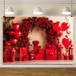 Valentine's Day Red Floral Arch Backdrop Heart Balloons Gifts Lanterns Decor For Couples Photography Studio Romantic Party Decor - Imagine 3