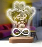 Personalized Gift 3D Lamp Custom Photo Night Light Carved Wood Base Text For Wedding Birthday Anniversary Valentines day Gift - Imagine 3