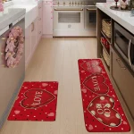 VIKAMA 2PCS Valentines Day Kitchen Mats for Floor Red Love Heart Non-Slip Washable Rugs Set for Holiday Home Decor Door Mat - Imagine 3