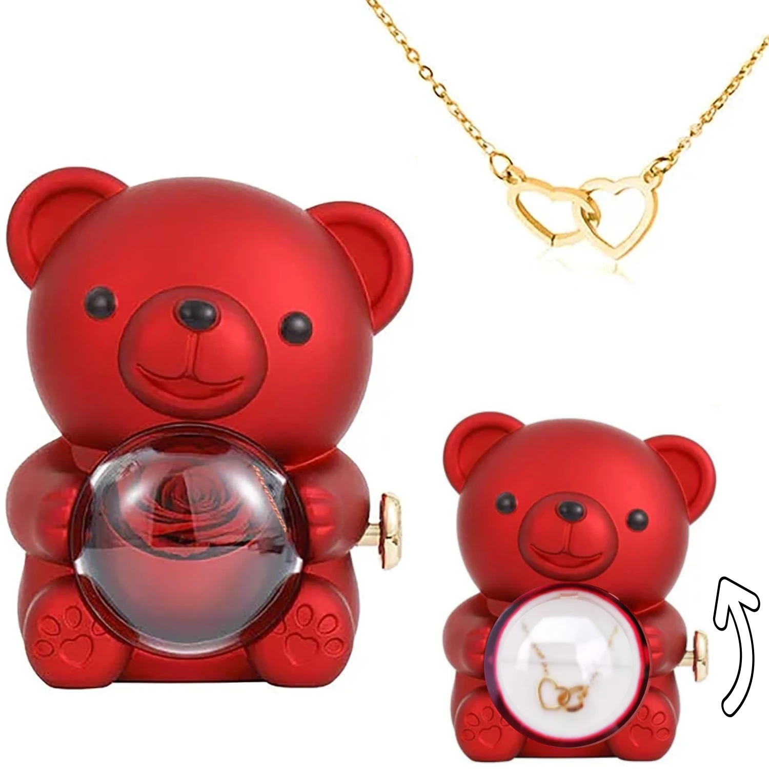 kf-Sa34f00521981454dae79d46848d095f2u Eternal Rose Bear Gifts Box with Necklace Rotate Rose Jewelry Box Valentine Wedding Storage Christmas Gift for Women Girlfriend - Imagine 1