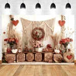 Boho Style Valentine's Day Decoration Photography Backdrop Indoor Romantic Love Flowers Proposal Scene Portrait Photo Background - Imagine 4