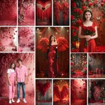 Valentine's Day Photography Backdrop February 14th Dreamy Angel Wing Red Rose Glitter Love Heart Adult portrait Photo Background