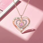 Birthday Pink Heart Pendant Necklaces With Rose Gift Box For Women Christmas Valentine Girlfriend New Trendy Wedding Jewelry - Imagine 3