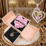 Heart Zircon Pendant Necklace With Pink Rose Bow Gift Box 2025 New Set For Girlfriend Wife Christmas Valentine Day Birthday Gift