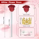12/24pcs Red Glitter Roses Bouquet DIY Gift Set Everlasting Shiny Artificial Rose for Valentines Anniversary Engagement Wedding - Imagine 3