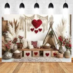 Boho Style Valentine's Day Decoration Photography Backdrop Indoor Romantic Love Flowers Proposal Scene Portrait Photo Background - Imagine 2