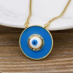 Nidin New Fashion Copper CZ Necklace 4 Colors Classic Round Shape Eye Pendent Jewelry for Women Long Snake Chain Fine Gift - Imagine 5