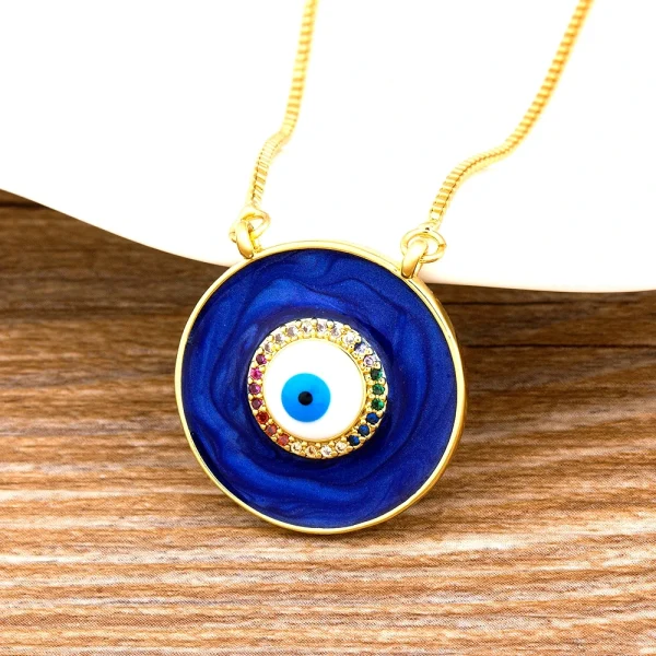 Nidin New Fashion Copper CZ Necklace 4 Colors Classic Round Shape Eye Pendent Jewelry for Women Long Snake Chain Fine Gift