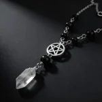 Gothic Pentagram Necklace - Crystal Beaded Wiccan Pendant, Unisex Witchy Punk Statement Jewelry & Mystic Gift - Imagine 3